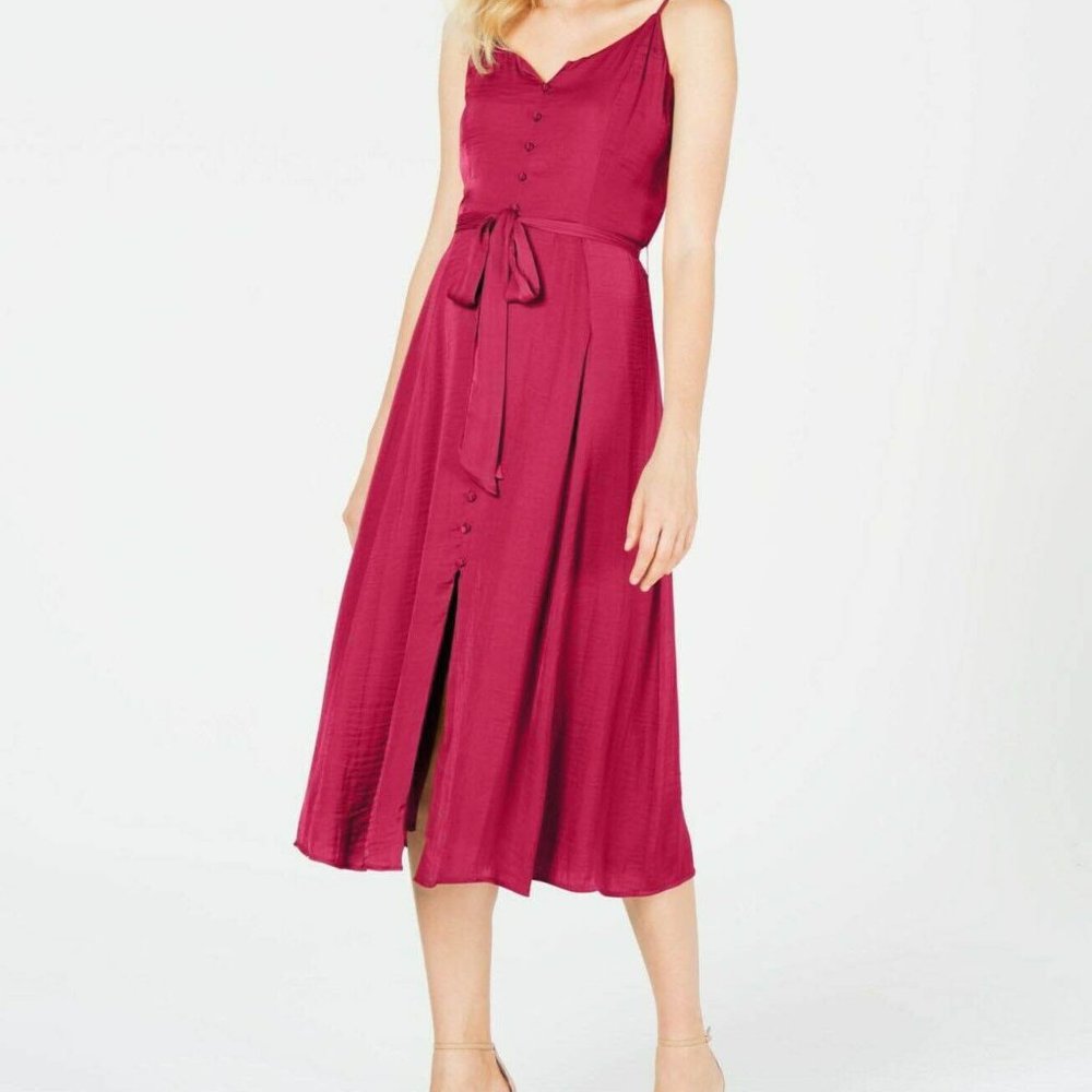 Vince Camuto Button Front Womens Daytime Midi Dress in Wild Hibiscus